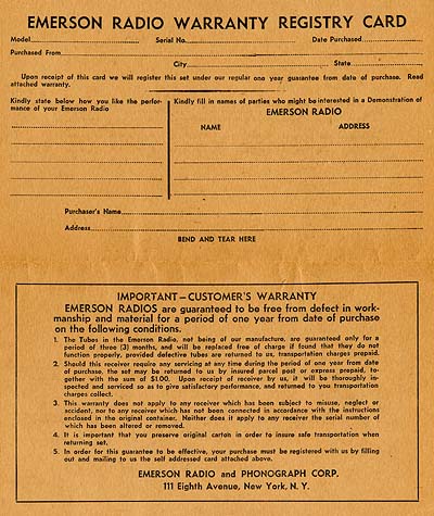 [Emerson warranty card]